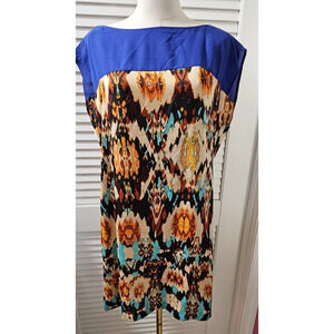 Soft Surroundings Ikat Print‎ Shift Dress - Lightweight & Flowy Blue Orange Med